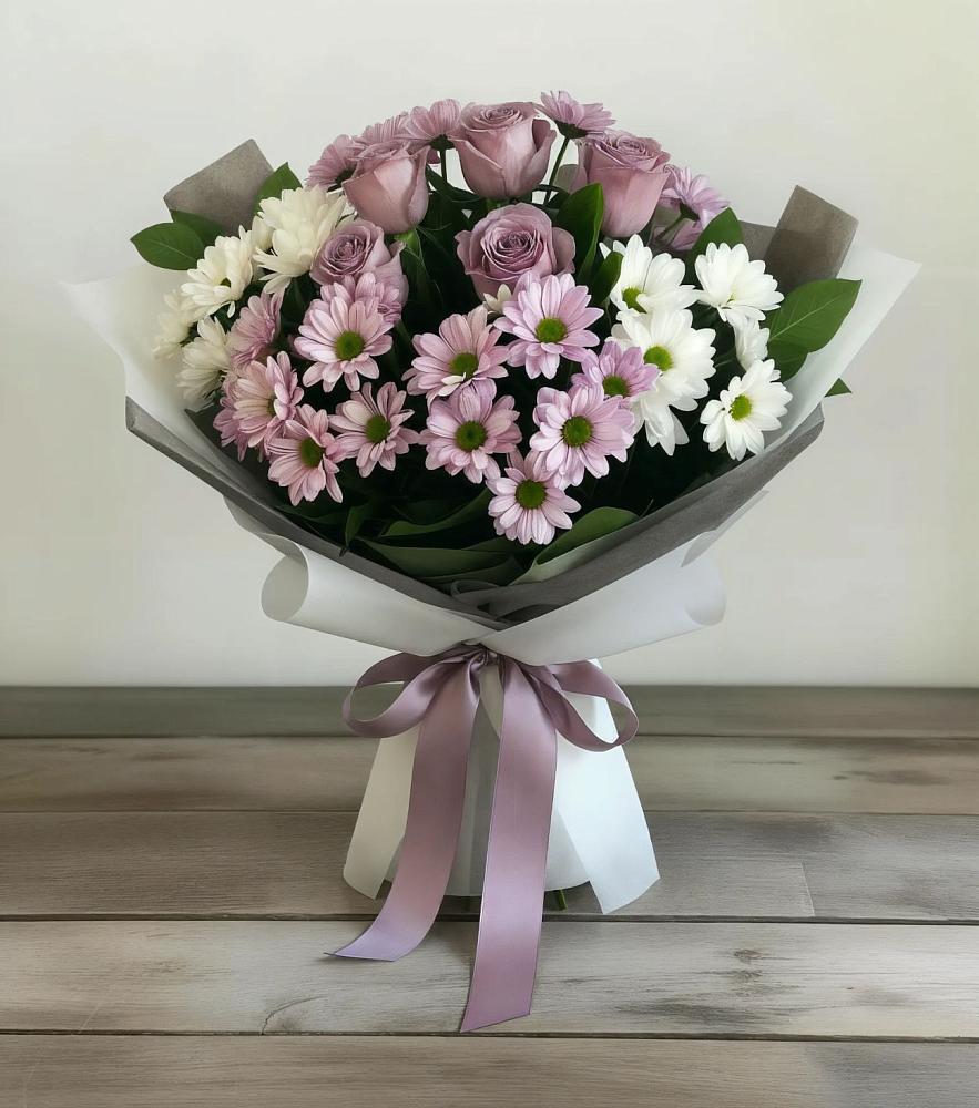 Букет цветов из: Хризантемы и Розы в Кужорской