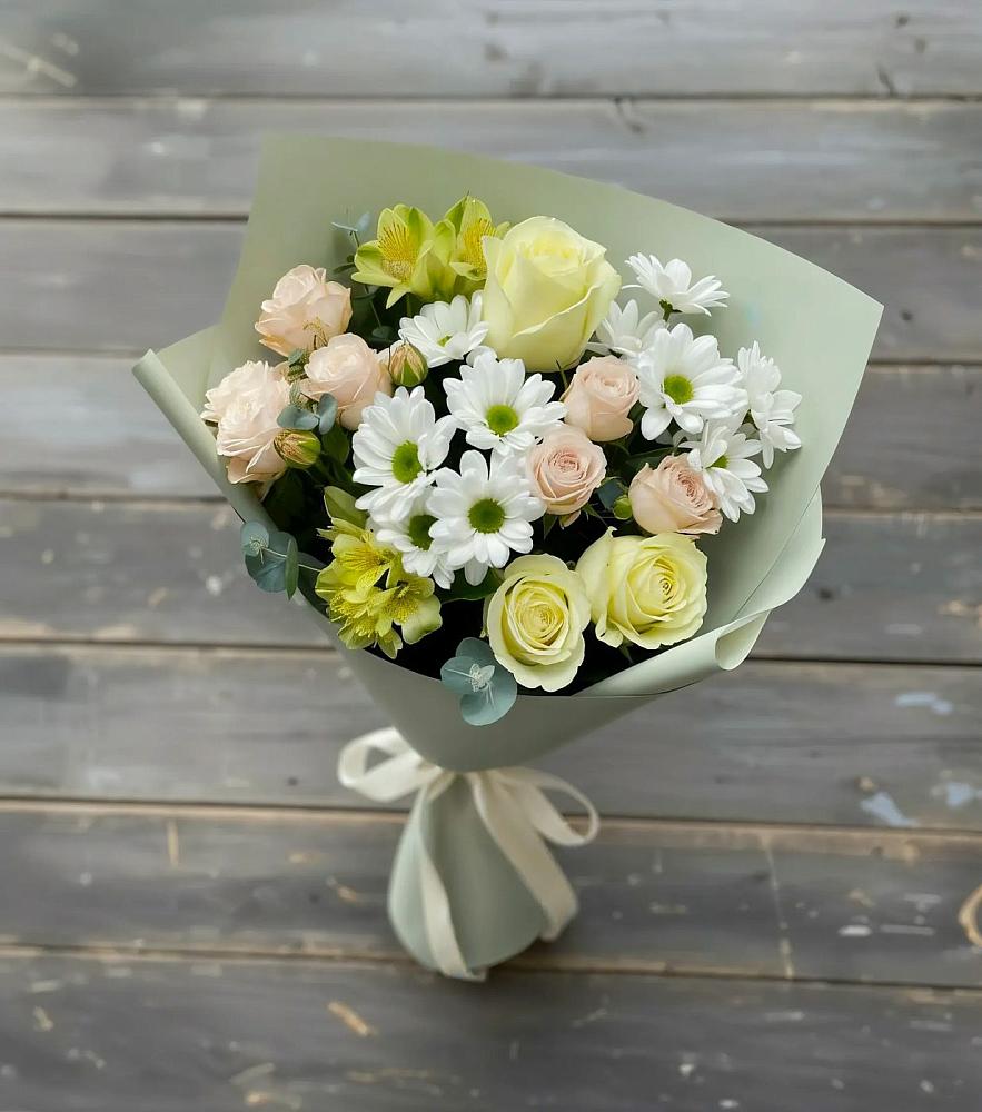 Букет цветов из: Альстромерии, Розы и Хризантемы в Кужорской