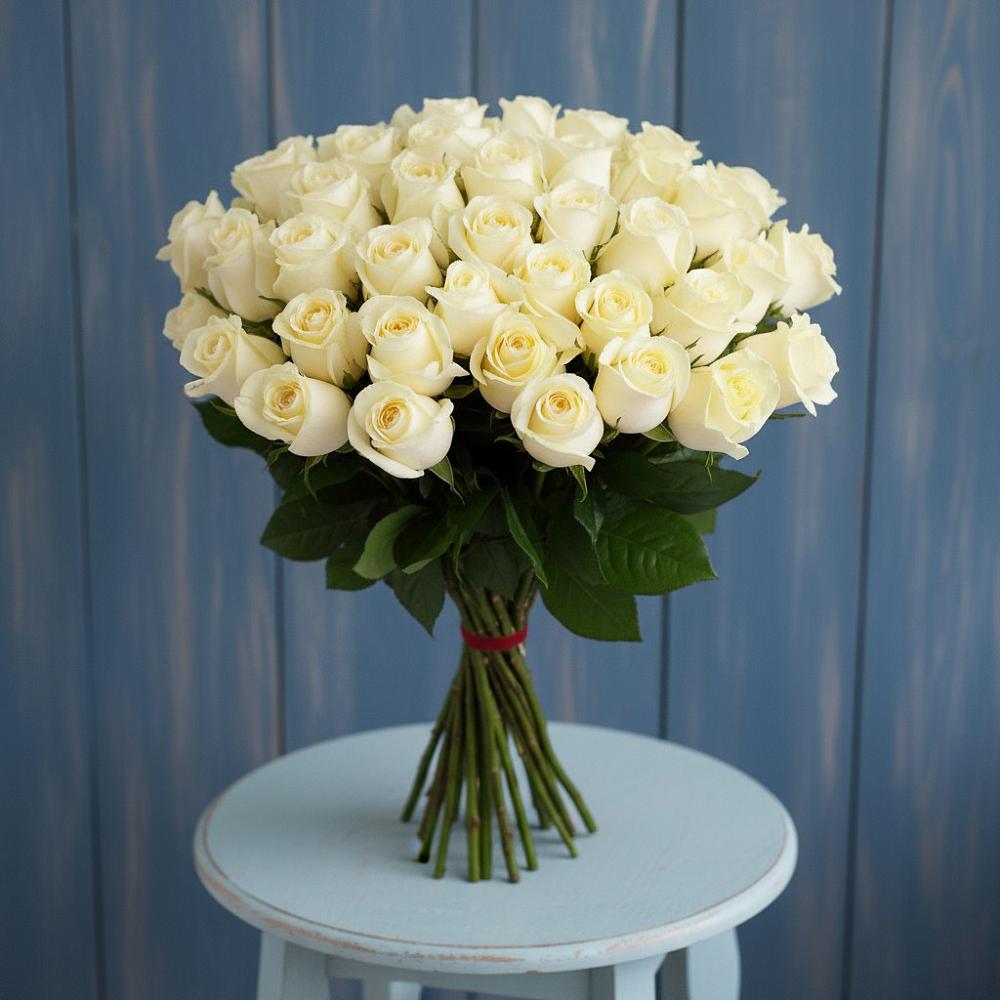 Букет 51 Белая роза Эдлесс Лав в Кужорской