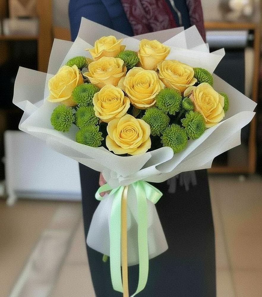 Букет цветов из: Хризантемы и Розы в Кужорской