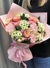 Букет нежные объятья в Кужорской Букет цветов из: Гвоздики, Розы и Хризантемы в Кужорской