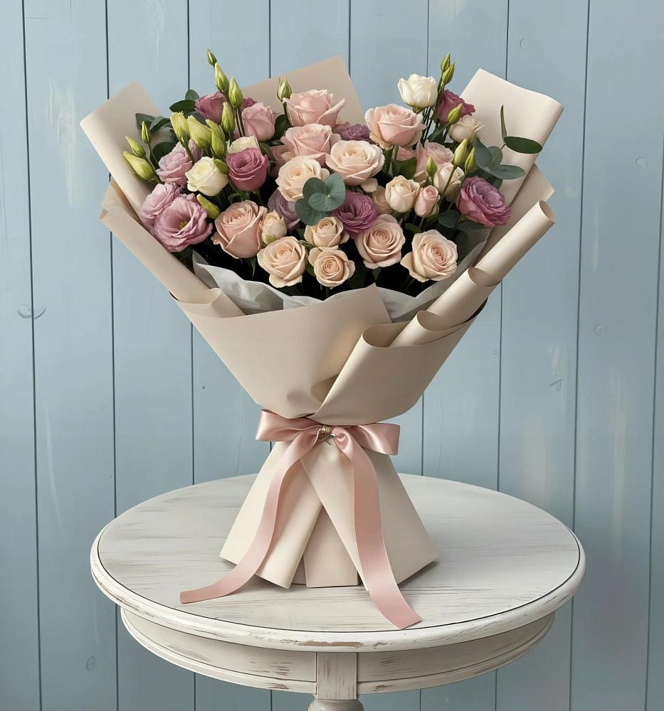 Букет цветов из: Розы и Лизиантусы в Кужорской