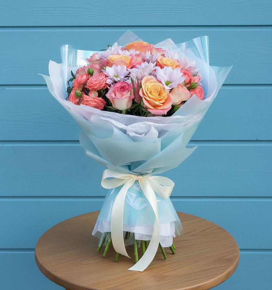 Букет цветов из: Хризантемы и Розы в Кужорской