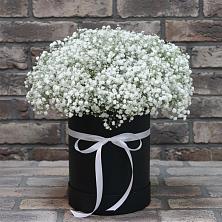 Цветочная композиция из Гипсофила в шляпной коробке в Кужорской
